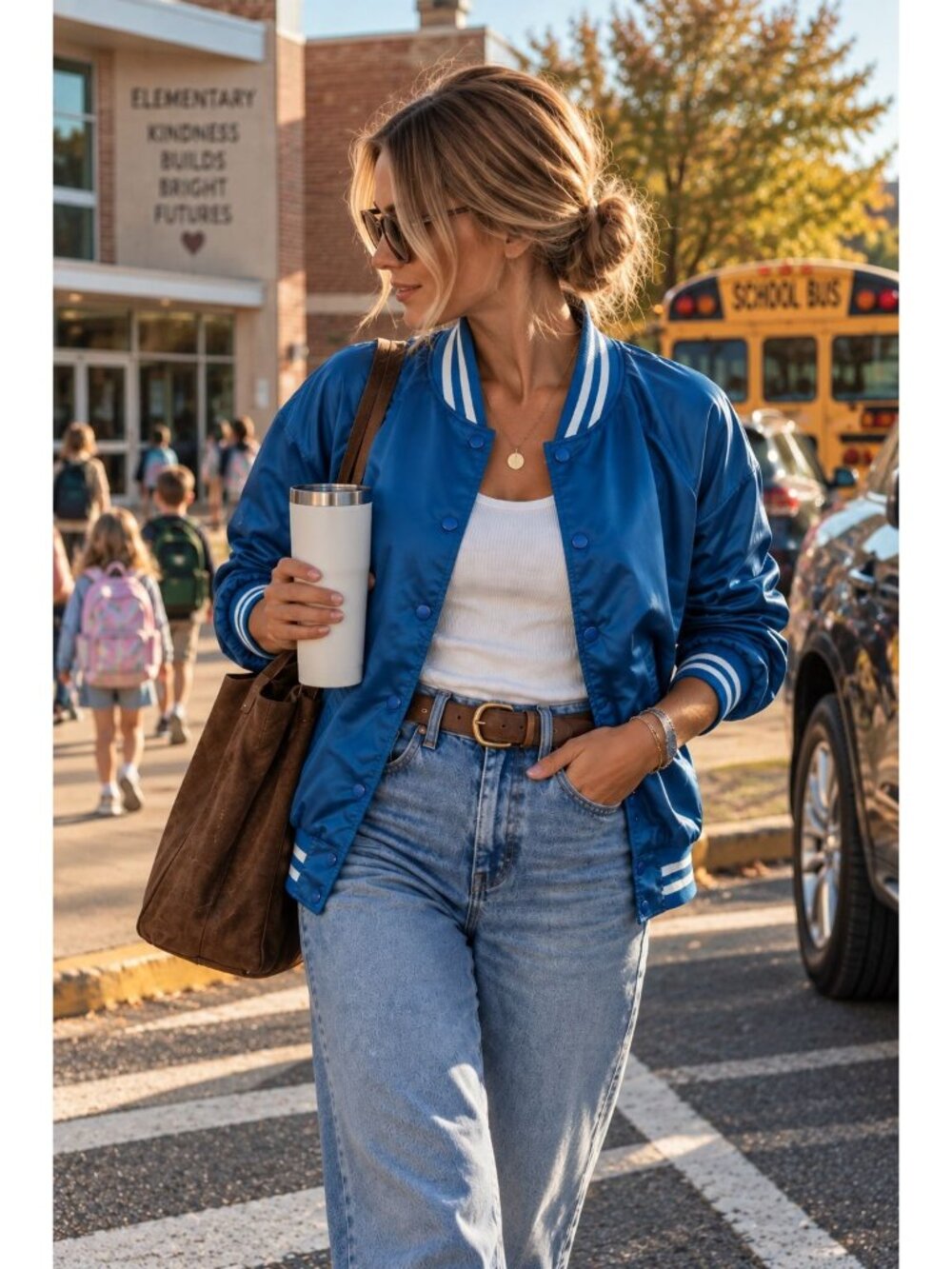 Jaywalker Royal Blue Satin Bomber Varsity Jacket Striped Retro